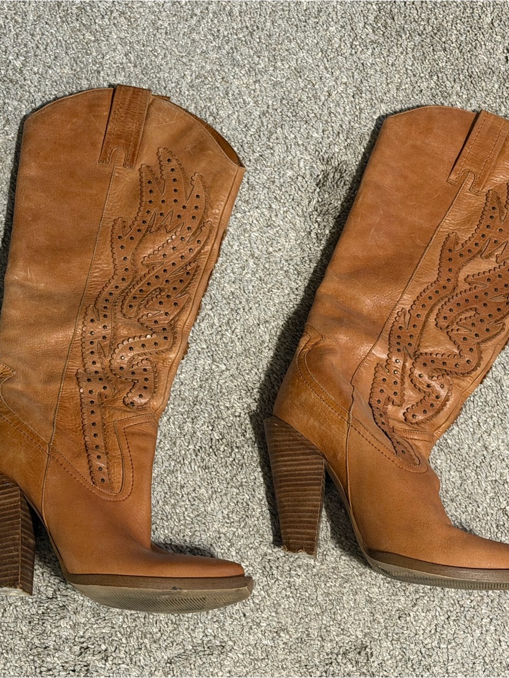Jessica Simpson Tan Leather Western Heeled Boots